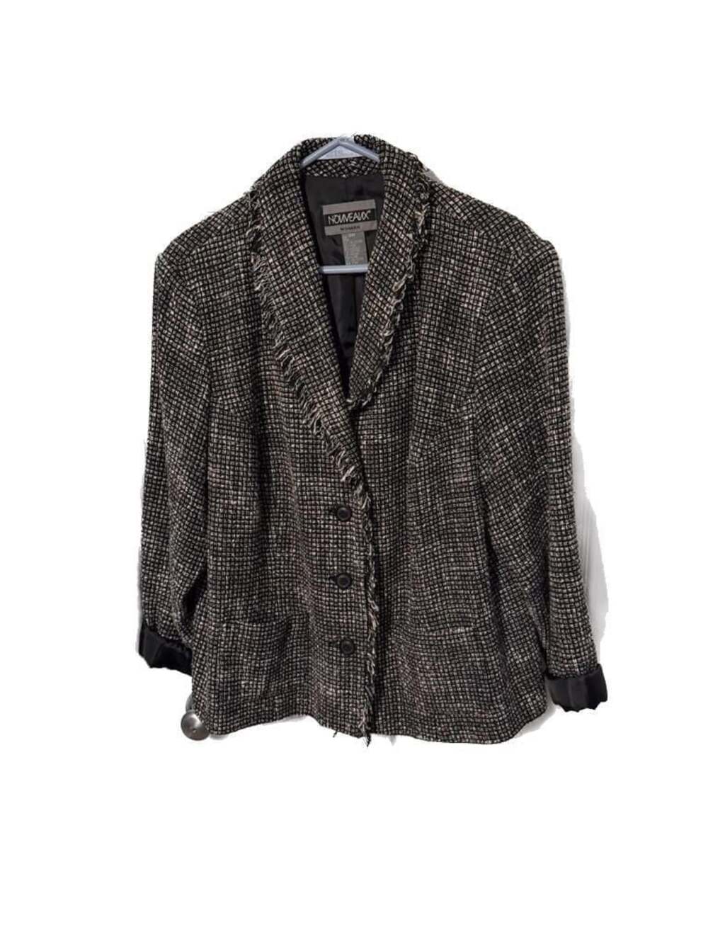 Nouveaux Woman Black and White Tweed Fringe Blazer Jacket Size 18W